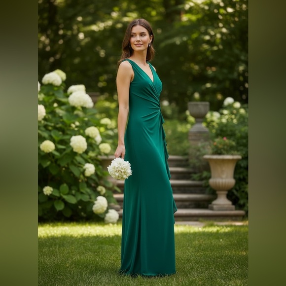 Lauren Ralph Lauren Green Evening Dress Size 4 Twist Front Sleeveless Formal - Picture 2 of 7